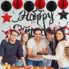 Birthday Decorations, NO DIY, Pre-Strung Happy Birthday Banner with Honeycomb Balls, Hanging Swirls, Circle Dots Garland, Happy Birthday Party Decorations for Women Men Boys Girls (Red & Black)