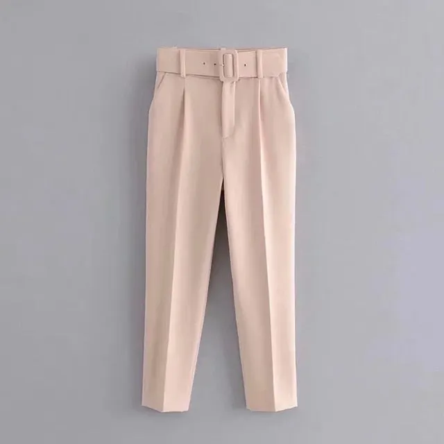 Za Women's Blazers Pants Suits Jackets Set 2 Pieces With Belt Trousers Green Office Ladies Workwear Outfits Female Summer Blue
