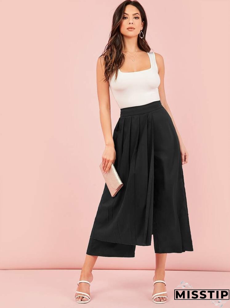 Pleated Foldover Wide Leg Cropped Pants