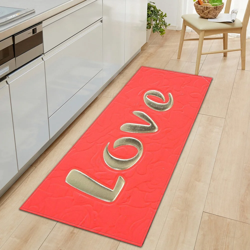 Modern Kitchen floor mat Strip Bathroom Entrance Porch Door Mat Bedroom Living Room Bedside Carpet Valentine Pattern