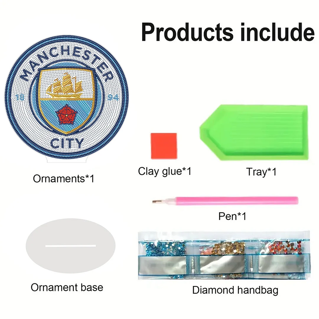 5D DIY Manchester City FC Acrylic Special Shape Diamond Painting Desktop Ornaments Stand Up 5D Gem Painting Crafts for Home Office Table Top Decor