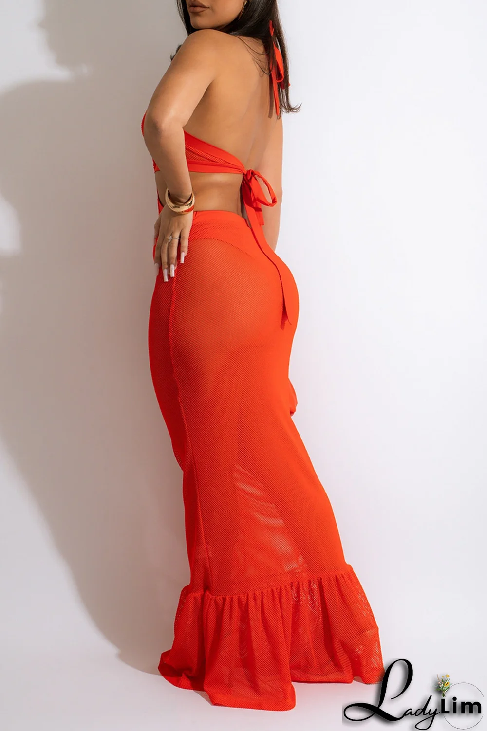 Red Sexy Solid Split Joint Halter Trumpet Mermaid Dresses
