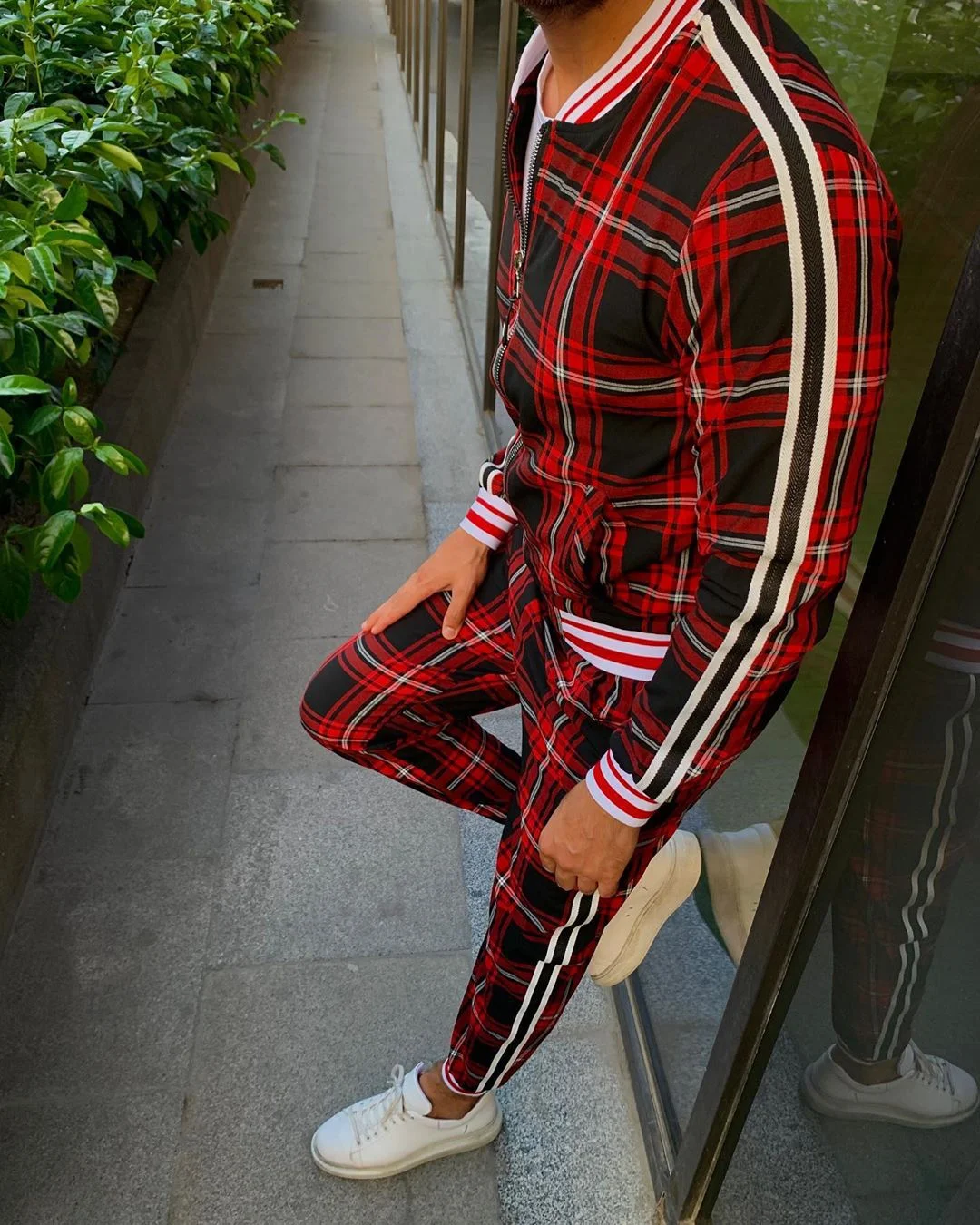 Men's 3D Plaid Casual Top Sweatshirt Pants Set