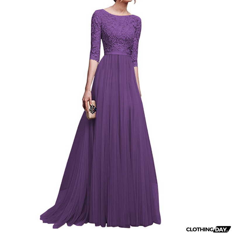 Fashion Half Sleeve Long Lace Dress