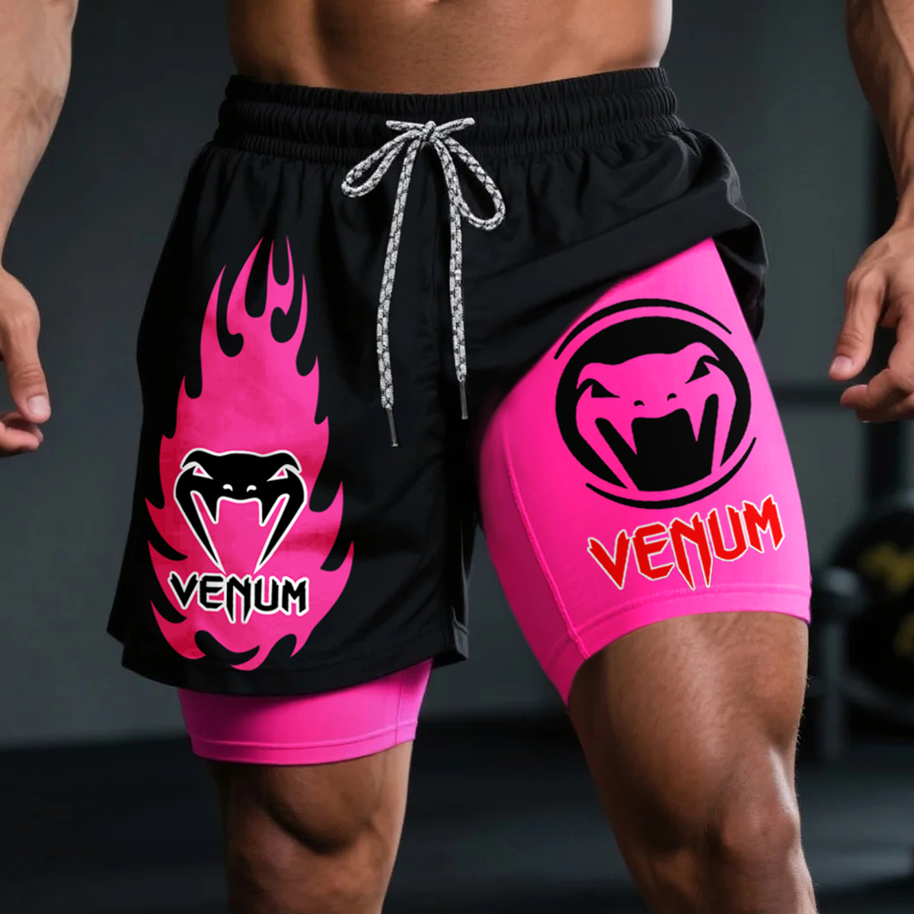 Fitness Double Layer Shorts Basic Shorts For Everyday Use Ultimate Fighter Print Double Layer Shorts / TECHWEAR CLUB / Techwear