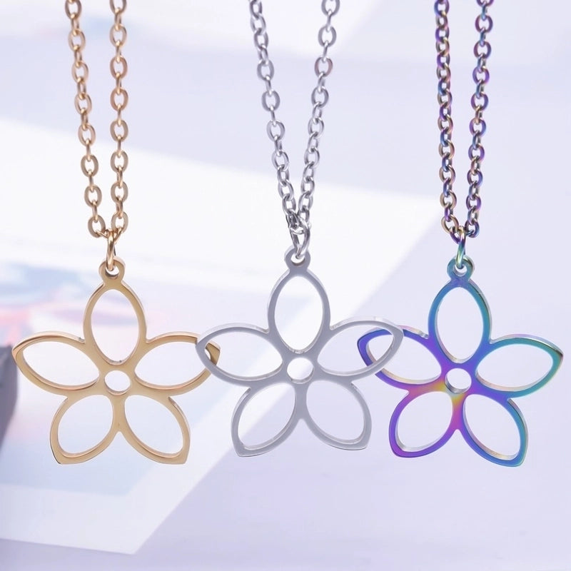 304 Stainless Steel Minimalist Plating Flower Pendant Necklace