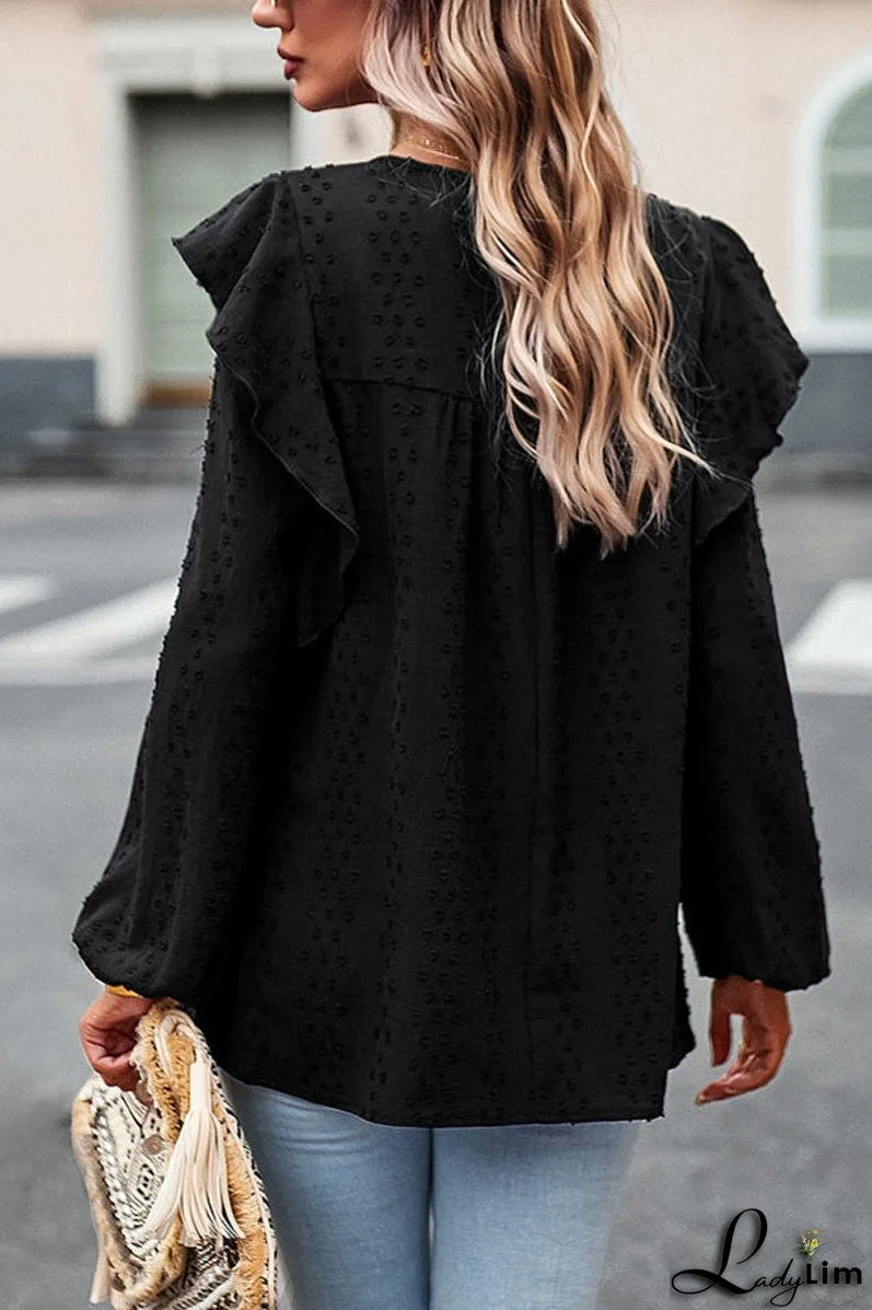 Long Sleeve Ruffle Round Neck Casual Tops