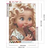 >SALE<5D DIY Full Round Drill Diamond Painting Curly Hair Big Eyes Girl Decor 30x40cm