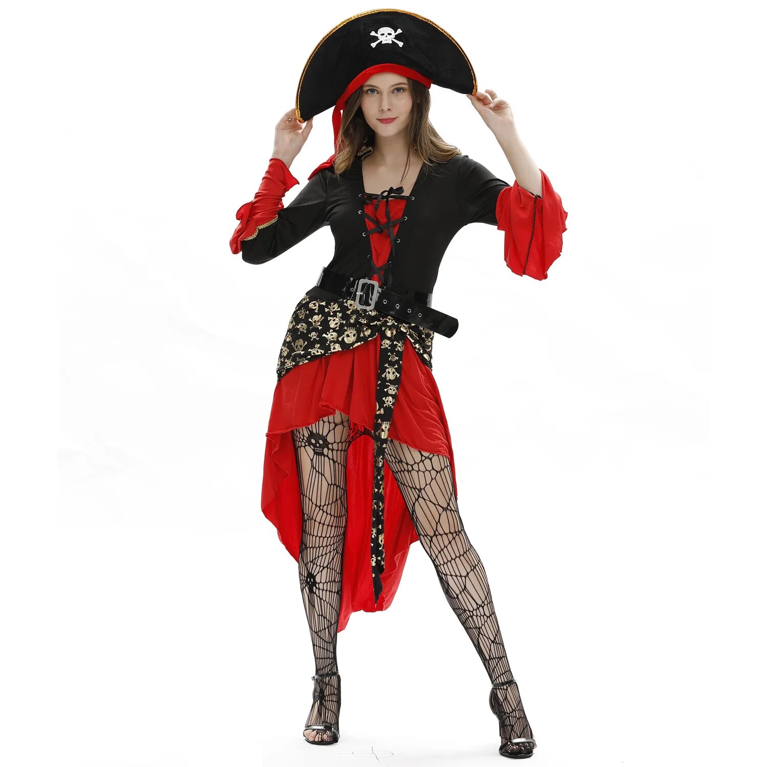 [Wetrose] In Stock Captain Madam Cosplay Costume Pirate Queen Crew Fish Net For Woman Adult Halloween Full Set Plus Over Size