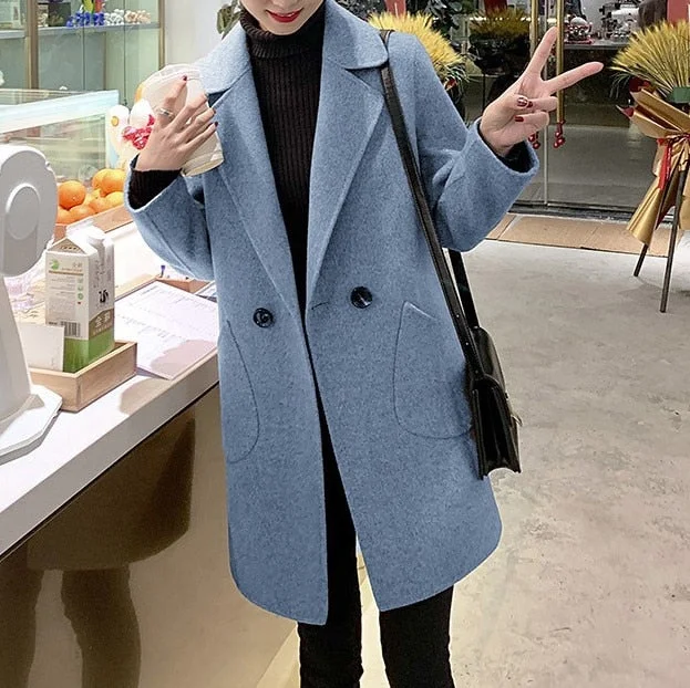 2021 New Autumn And Winter Black Small Woolen Coat Women's Middle Long Korean Version Autumn And Winter Anti Season Woolen Coats