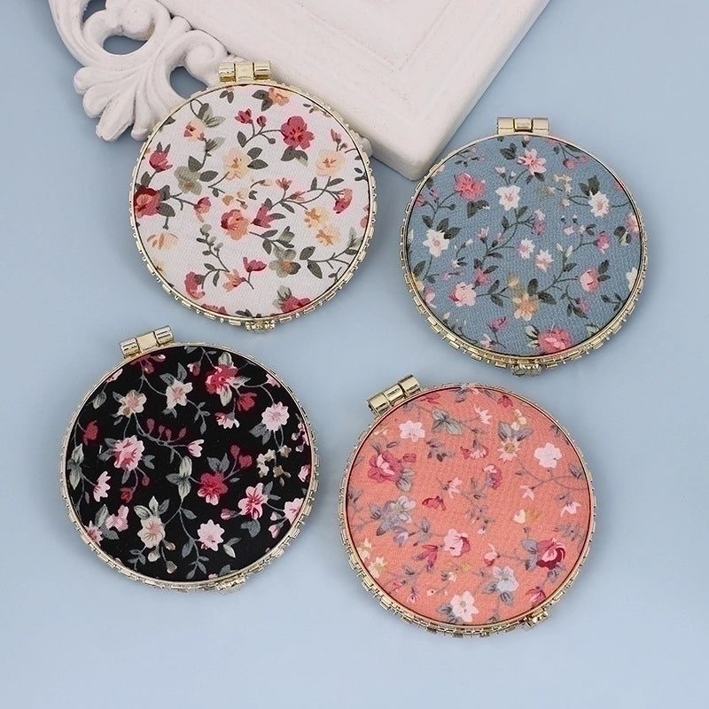 Fashion Artistic Retro Cloth Printing Double-sided Portable Mini Makeup Mirror