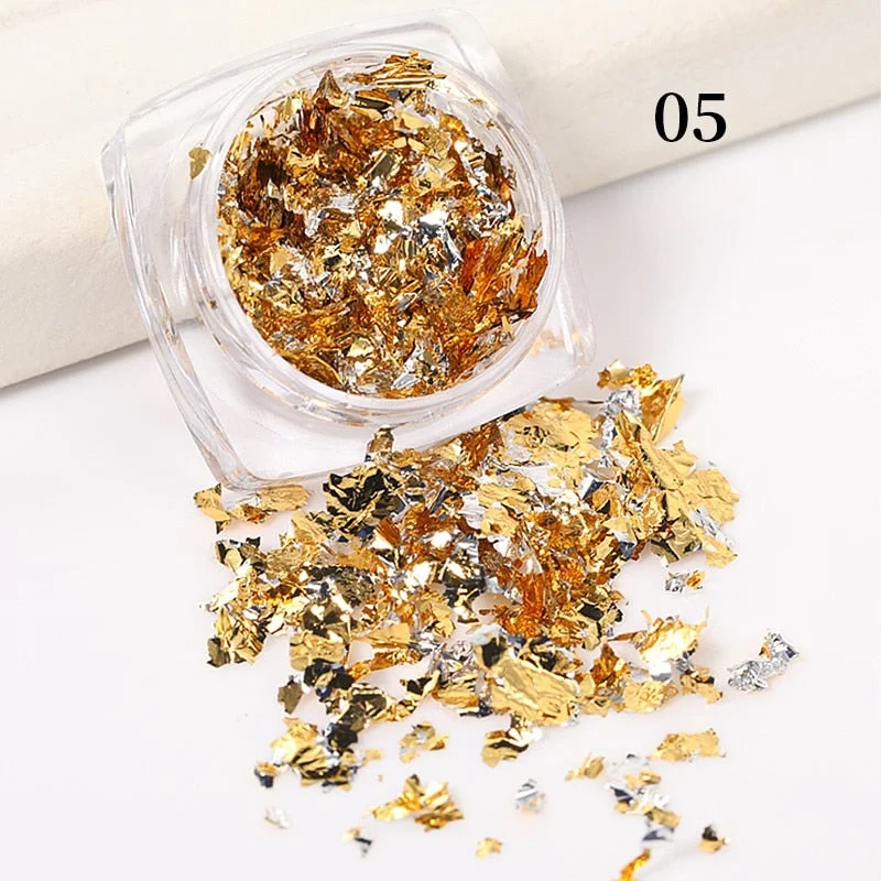 Aluminum Foil Sequins For Nails Gold Silver Irregular Glitter Flakes Mirror Chrome Powder Manicures Winter Decorations Tools