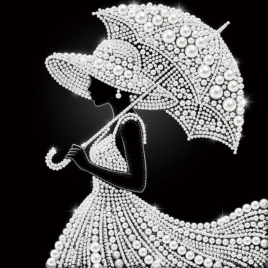 The Wealthy Lady With An Umbrella - DIY Pearl Diamond Art Kit With Frame 25*25cm