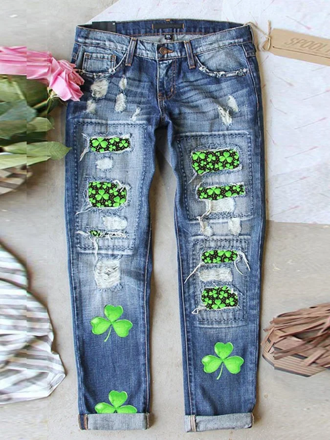 St. Patrick's Day Trefoil Print Jeans