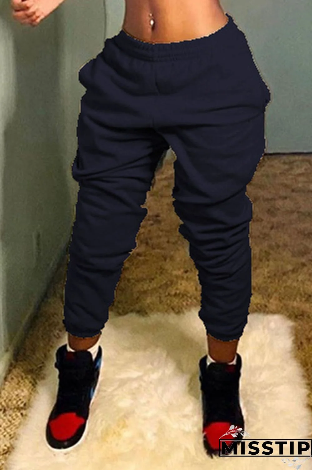 Grey Casual Solid Patchwork Straight Straight Solid Color Bottoms