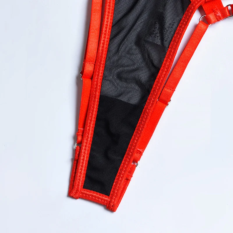 Billionm Lace Lingerie Four Piece Red Black Underwear Set Patchwork Mesh Bra and Panty Sexy See Through Nightwear Sensual Sissy Costume