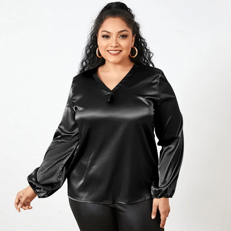 Oversized Celmia Fashion Women Satin Blouses Sexy V-Neck Elegant  Tops Female Casual Long Sleeve Office Blusas Femininas FZH
