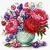 Peony Sweetpea Full 18CT 2 Strands DIY Stamped Cross Stitch Kits for Beginners Adults Home Wall Decor Cross Stitch Art and Crafts Kits 25x25cm