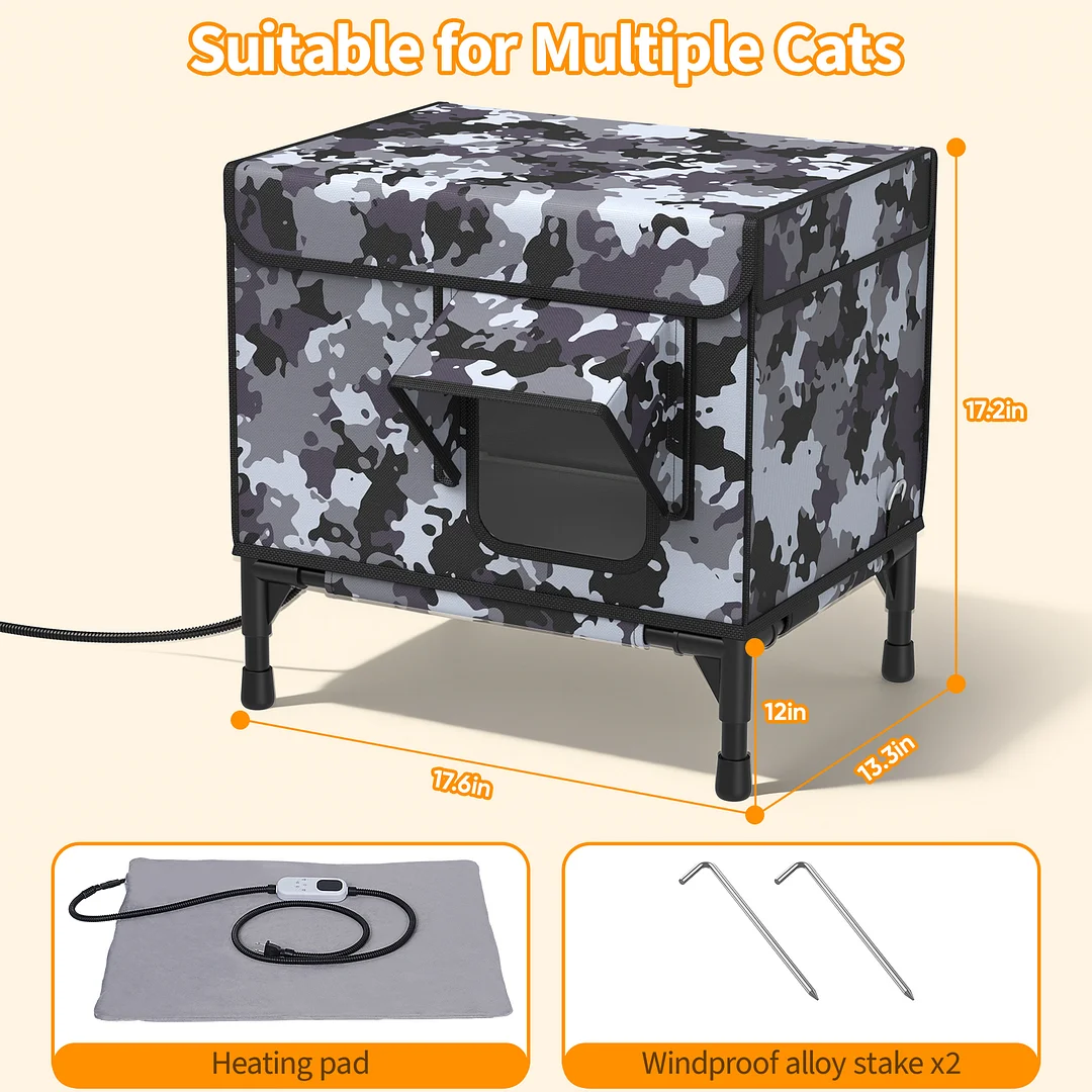 BEBANG Outdoor Heated Cat House in Winter, Weatherproof Insulated Stray & Feral Cat Shelter, Escape Door for Outside