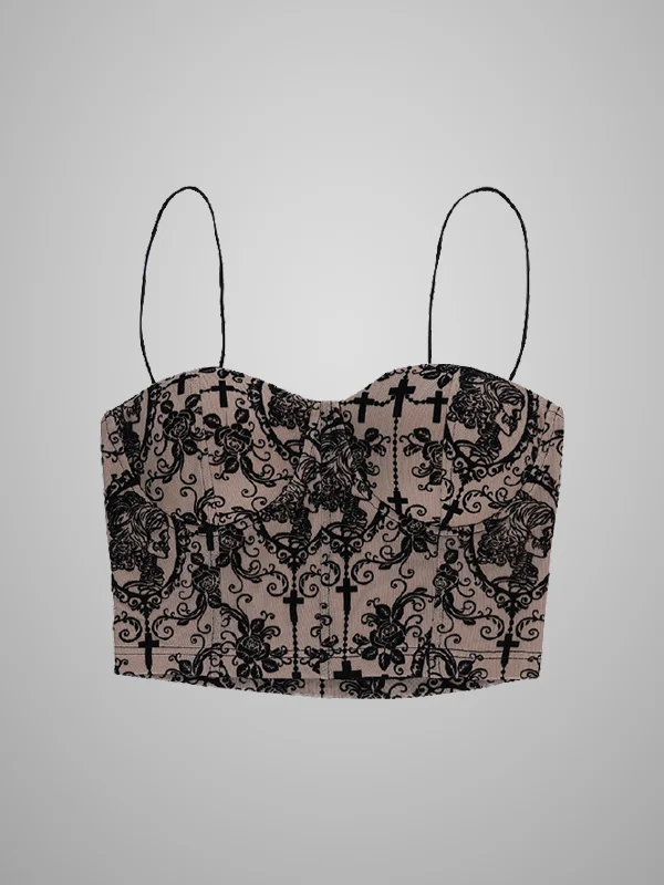 Sexy Bra Flocking Jacquard Lace Cami Top