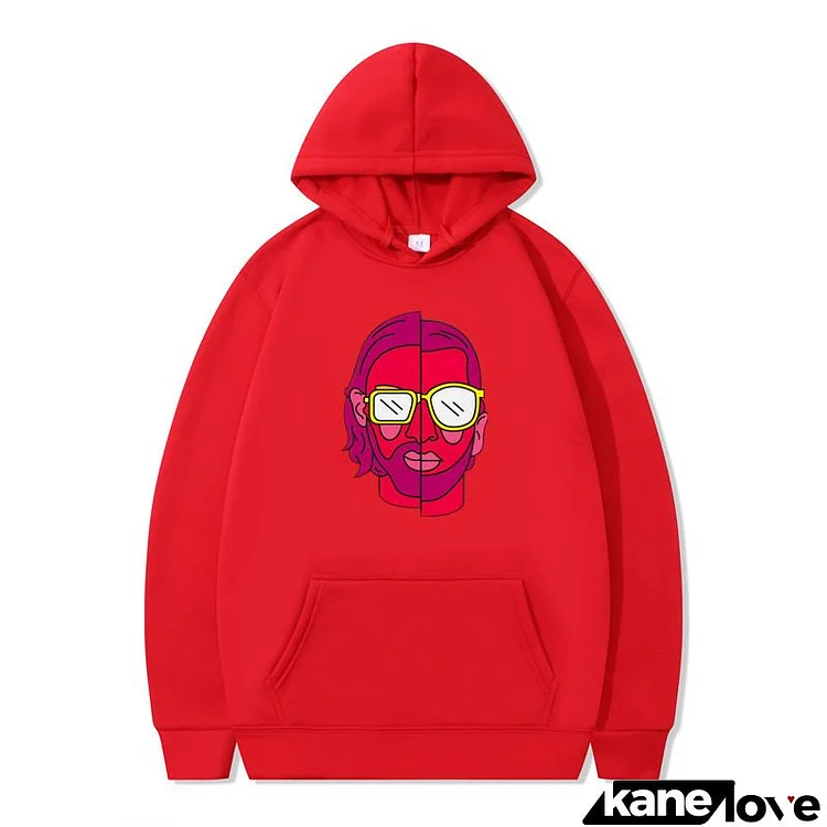 Men Casual Long Sleeve Hat Rope Pocket Design Red Head Printed Loose Hoodie