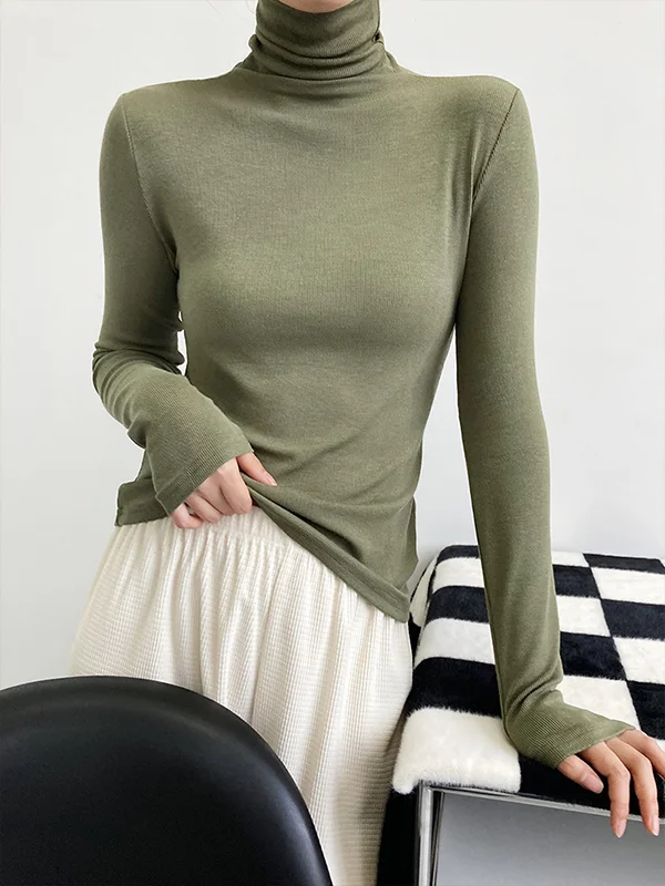 Casual High Collar Solid Color Top