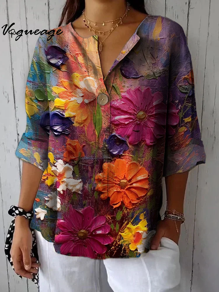 Gorgeous Beautiful And Elegant Flowers Printed Cotton And Linen Shirt