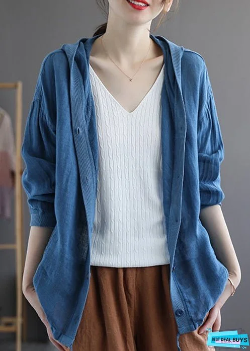 Plus Size Khaki Hooded Button Drawstring Cotton Coat Fall