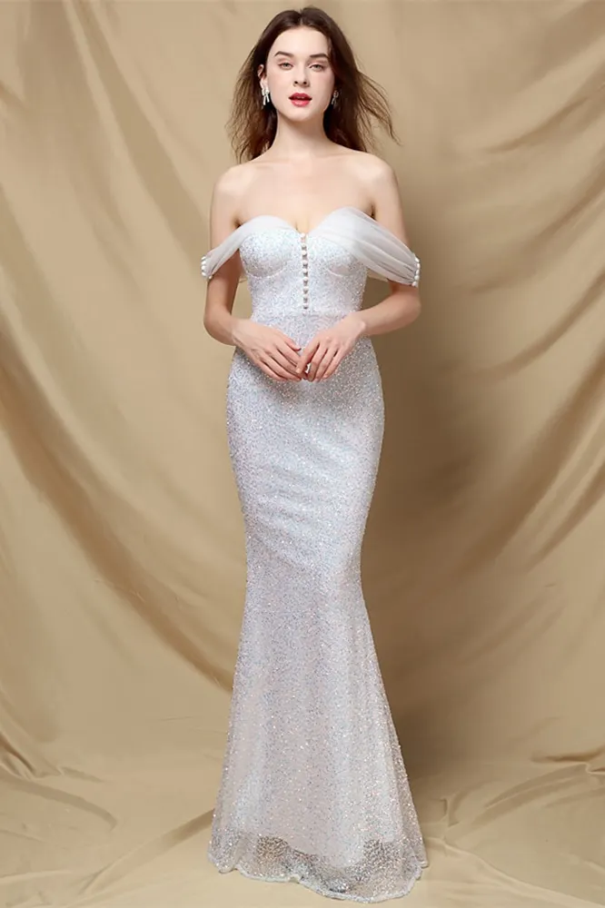 Off Shoulder Mermaid Sequins Prom Dress With Slit