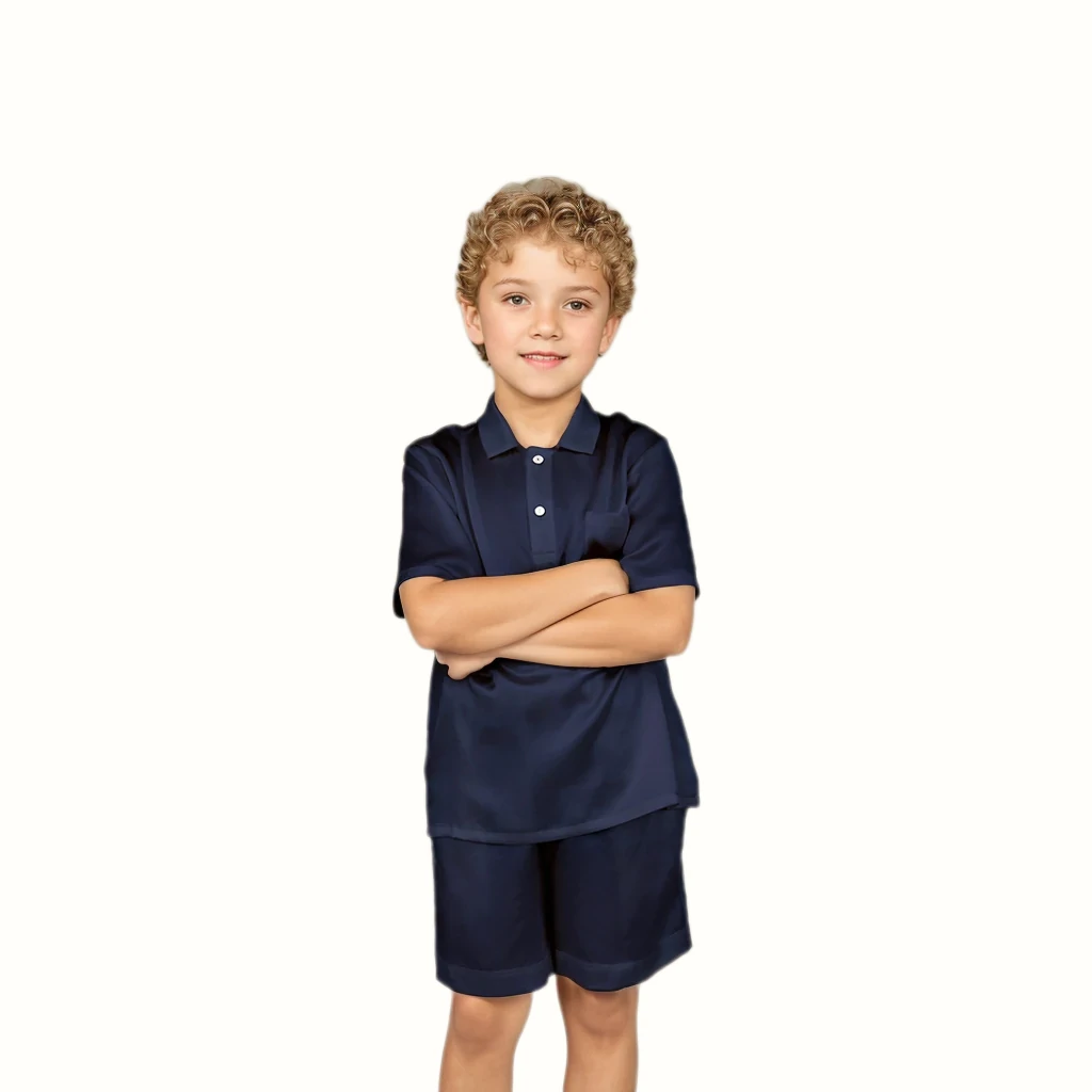 Pyjama en soie pour enfants à manches courtes de couleur unie- SOIE PLUS