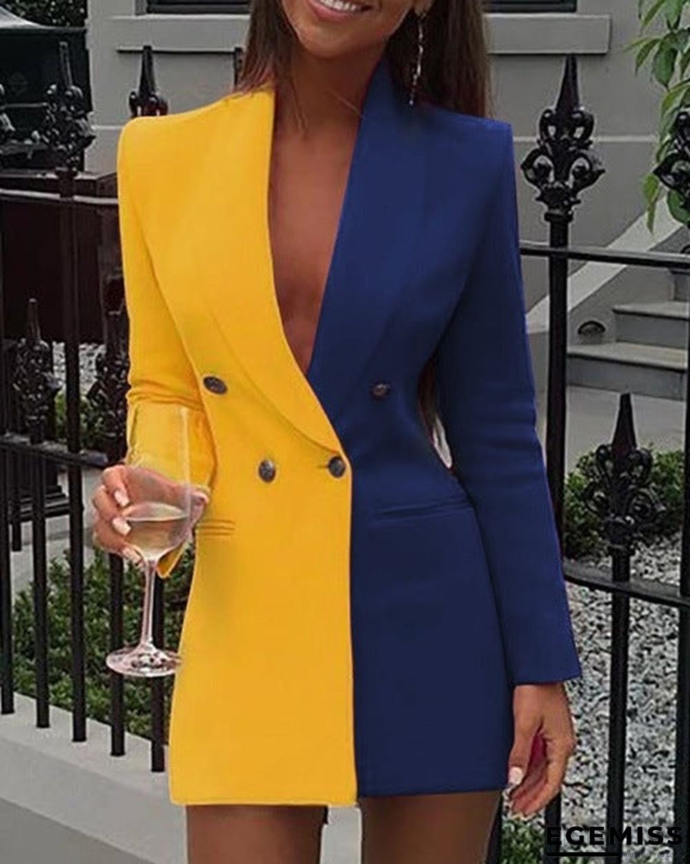 Color block Patchwork Long Sleeve Blazer Dress | EGEMISS