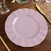 10 Pack | 9" Lavender Lilac Hard Plastic Dinner Plates with Gold Ruffled Rim, Heavy Duty Disposable Dinnerware