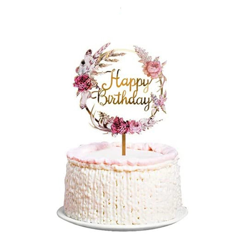 Acrylic Cake Topper Ins Style Floral Uv Color Printing Happy Birthday Dessert Decoration Plugin
