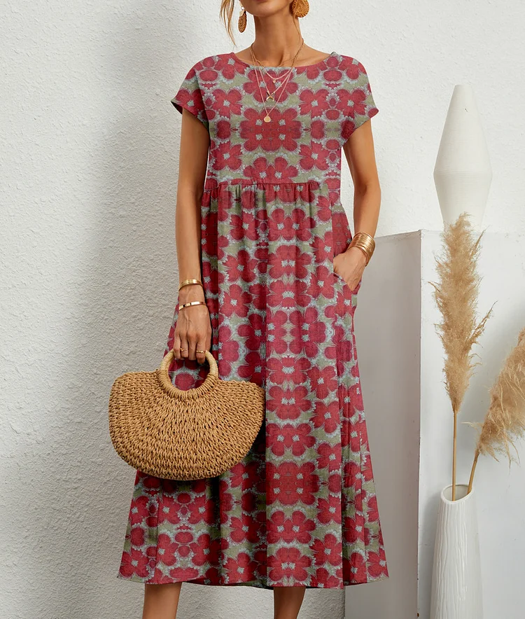 Summer New Loose Sleeveless round Neck Printed Dress VangoghDress