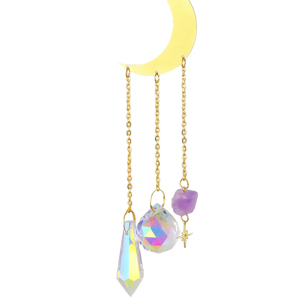 Crystal Wind Chime Star Moon Prism Hanging Pendant Home Garden Decor (F)