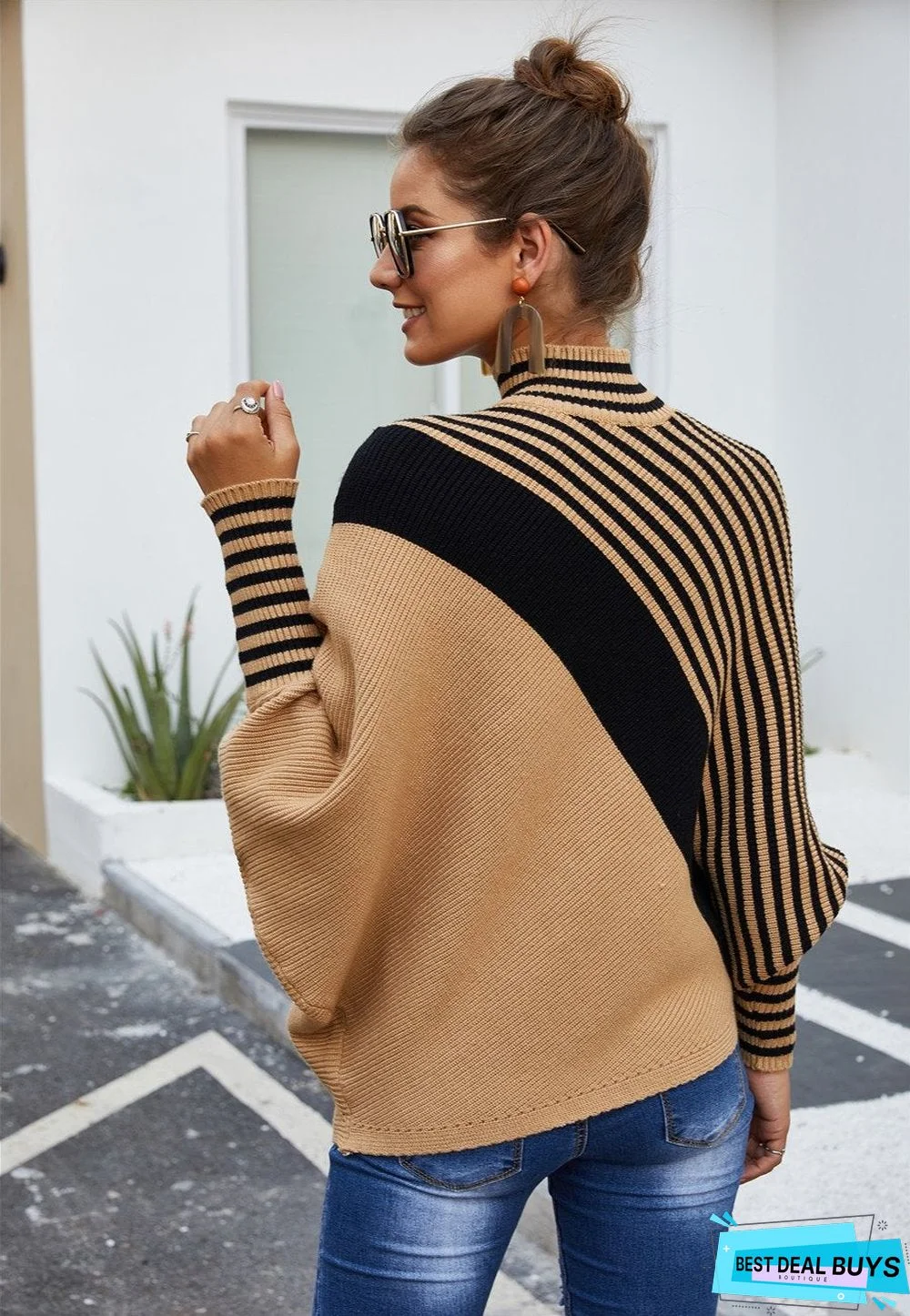 Twill Sweater Turtleneck Long Sleeved Knit Jacket Top