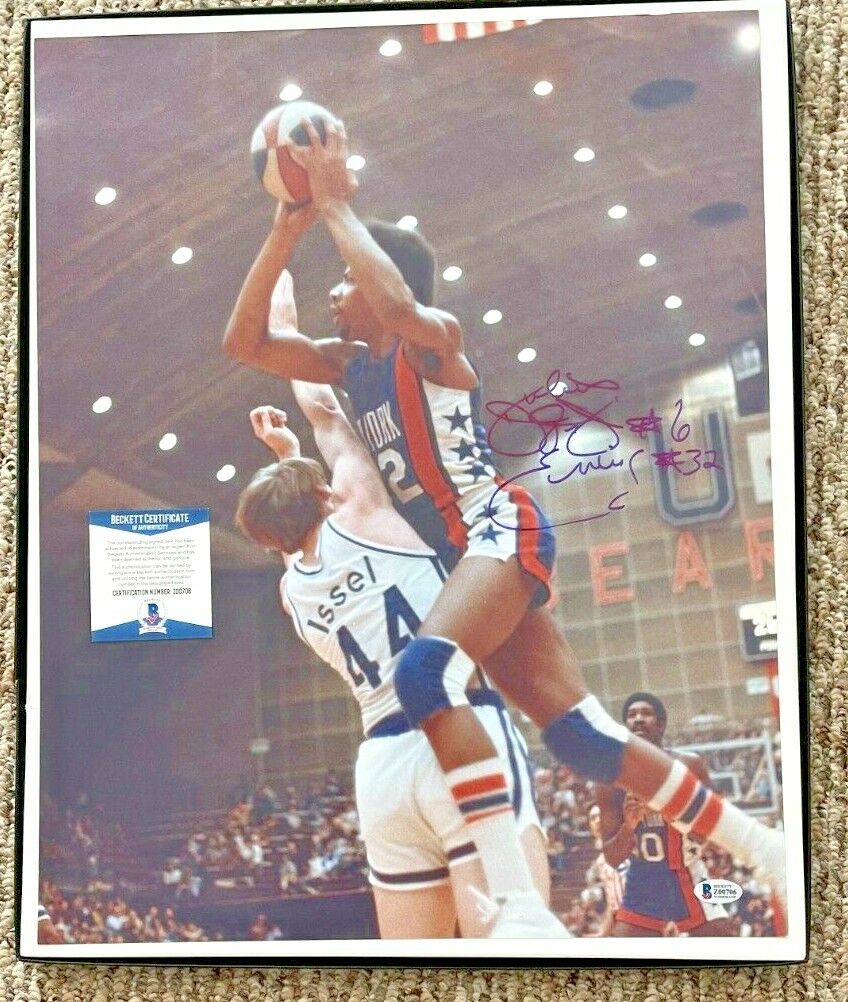 JULIUS ERVING DRJ SIGNED 16X20 NEW YORK NETS ABA Photo Poster painting BECKETT CERTIFIED BAS