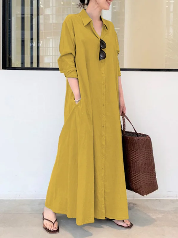 Original Solid Color Lapel Shirt Dress