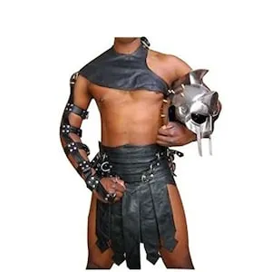 pornhint Pornhint Premium Black Leather Mens Roman Gladiator Armor With Kilt | Steampunk Kilt For Men | Leather Kilt Party Costume Gay Kilt| Men Leather Kilt