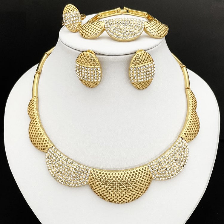 Gold Color Jewelry Set Women Necklace Earrings High-end Woman Wedding Party Dating Jewellery