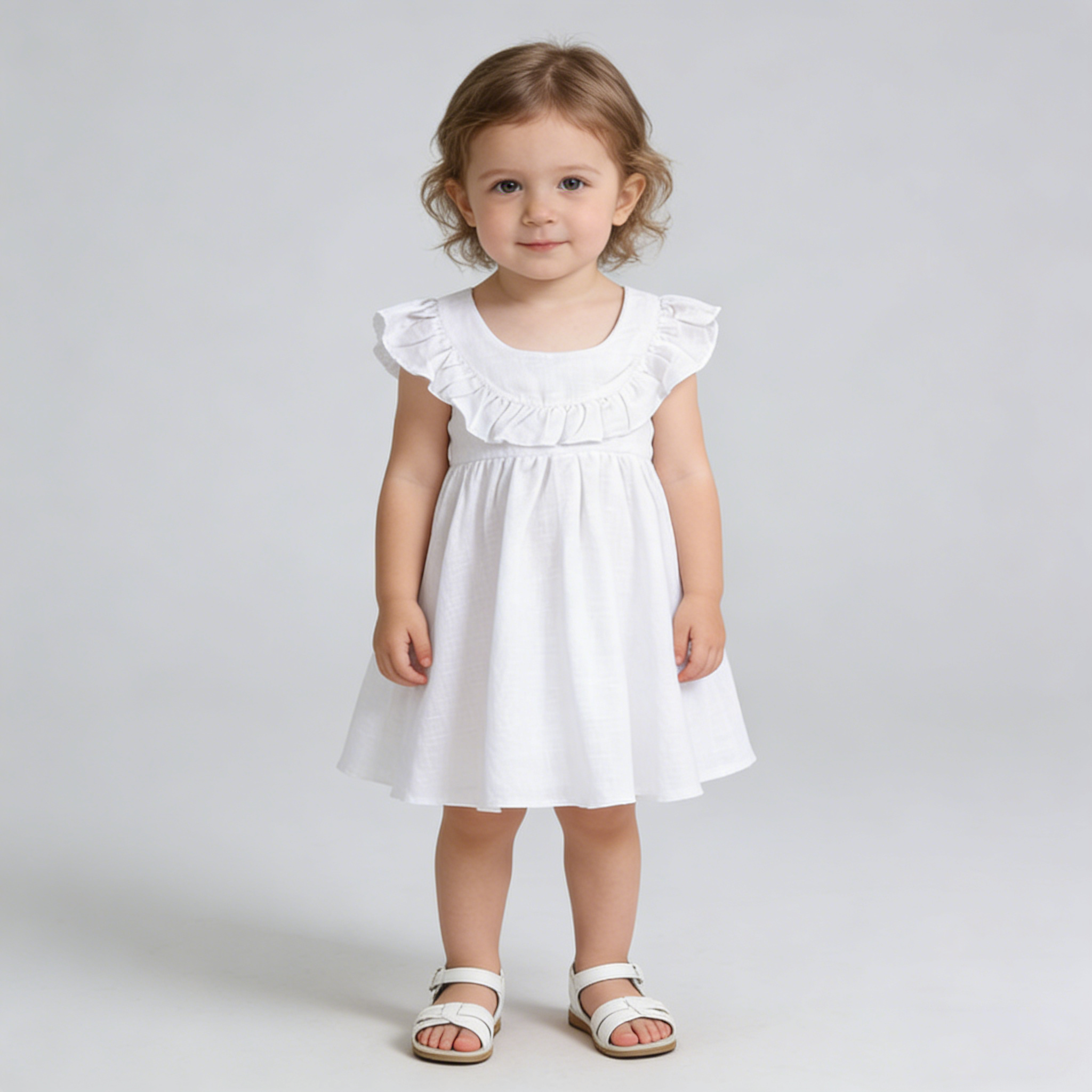Soft-Hued Ruffled Linen Girls' Dress REAL SILK LIFE