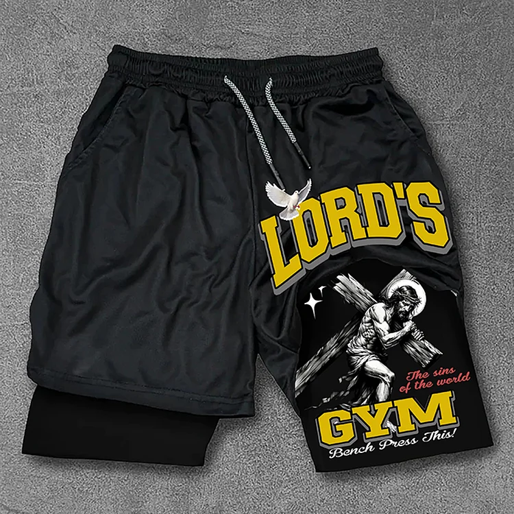 Lord's Gym Print Drawstring Double Layer Gym Shorts SOPULA