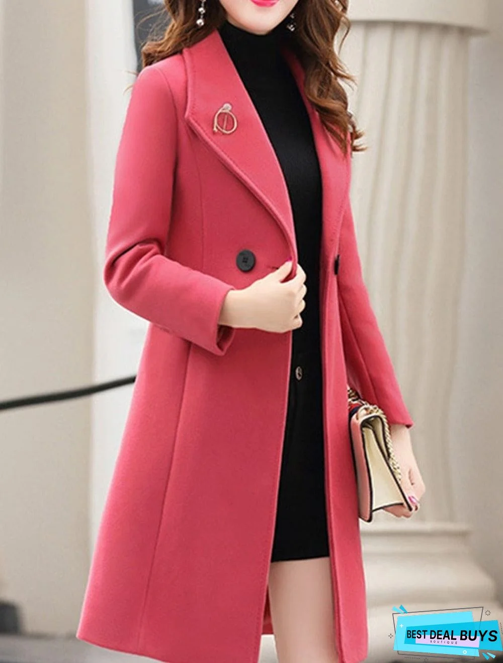 Fold-Over Collar Plain Outerwear