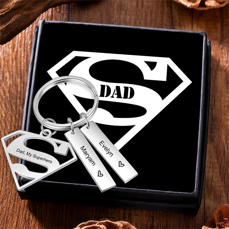 2 Names Customized Keychain With Card Gift Box Set Gift For Dad