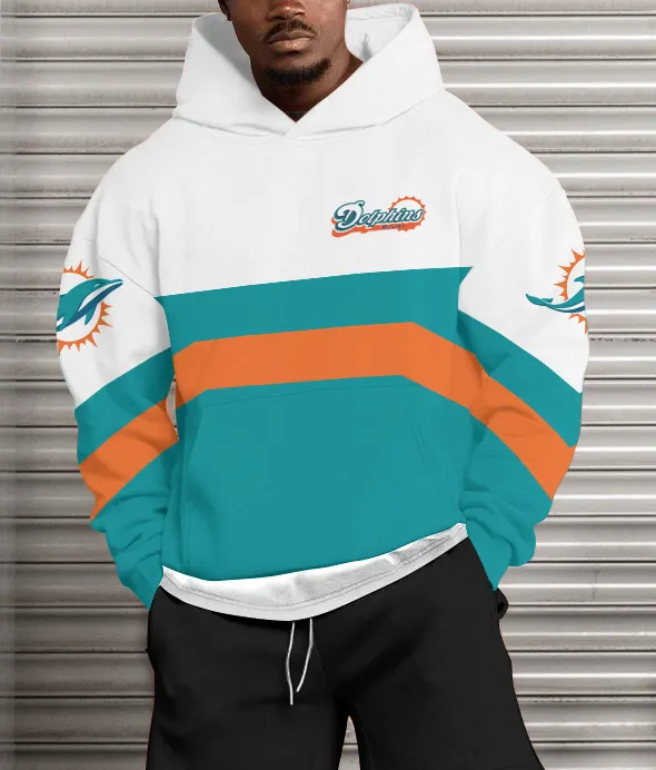 Miami Dolphins  Printed Hooded Pocket Pullover Hoodie