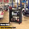 Yenntrss 3 Tier Auto Detailing Cart with Wheels, Rolling Detail Carts with Long Hanging Plate & Hooks & Hanging Bucket, Car Wash Organizer Cart for Detailers Garage Workshop, Repair Shop, Storage Tool