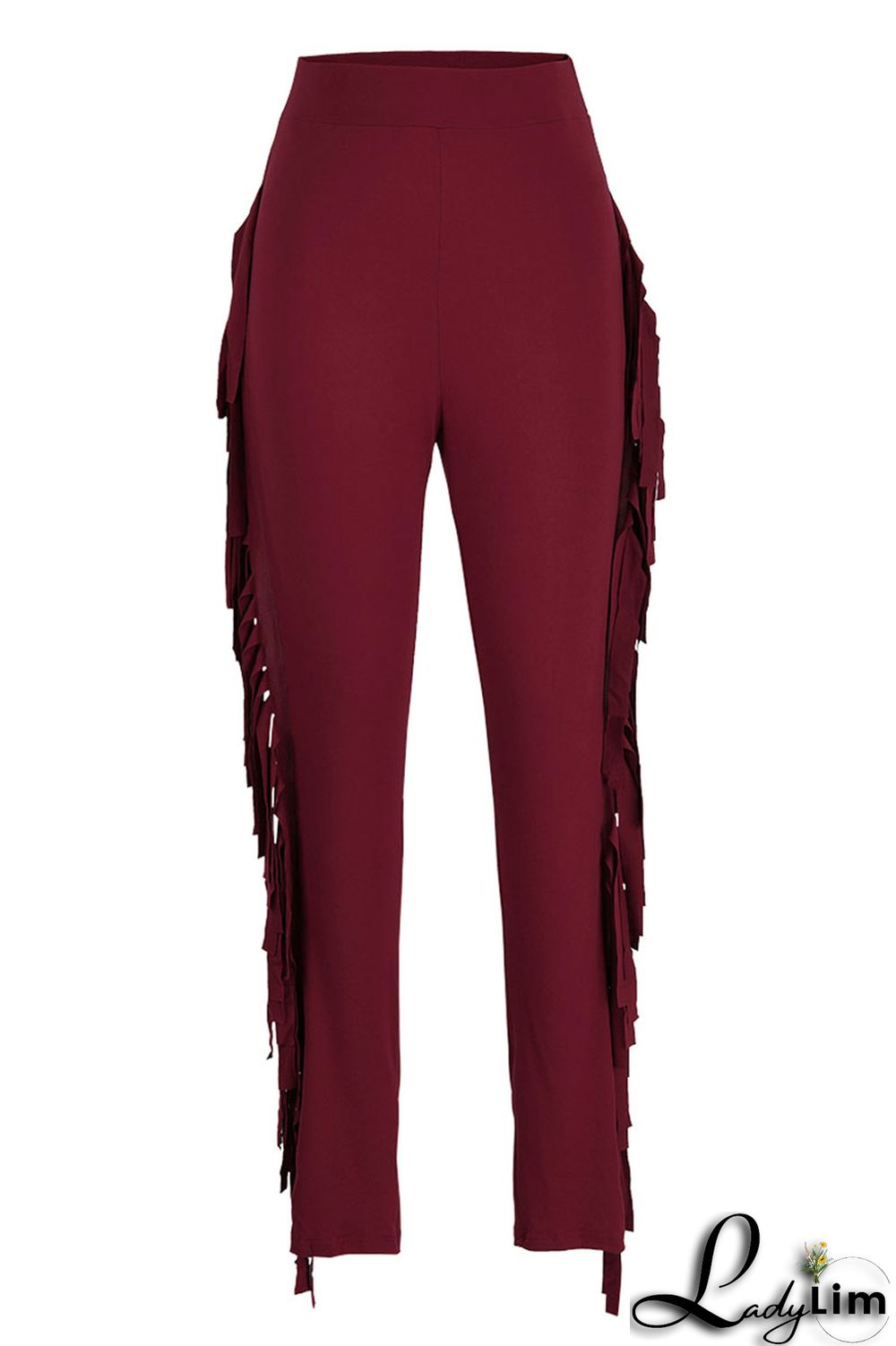 Black Fashion Casual Solid Tassel Regular High Waist Pencil Trousers