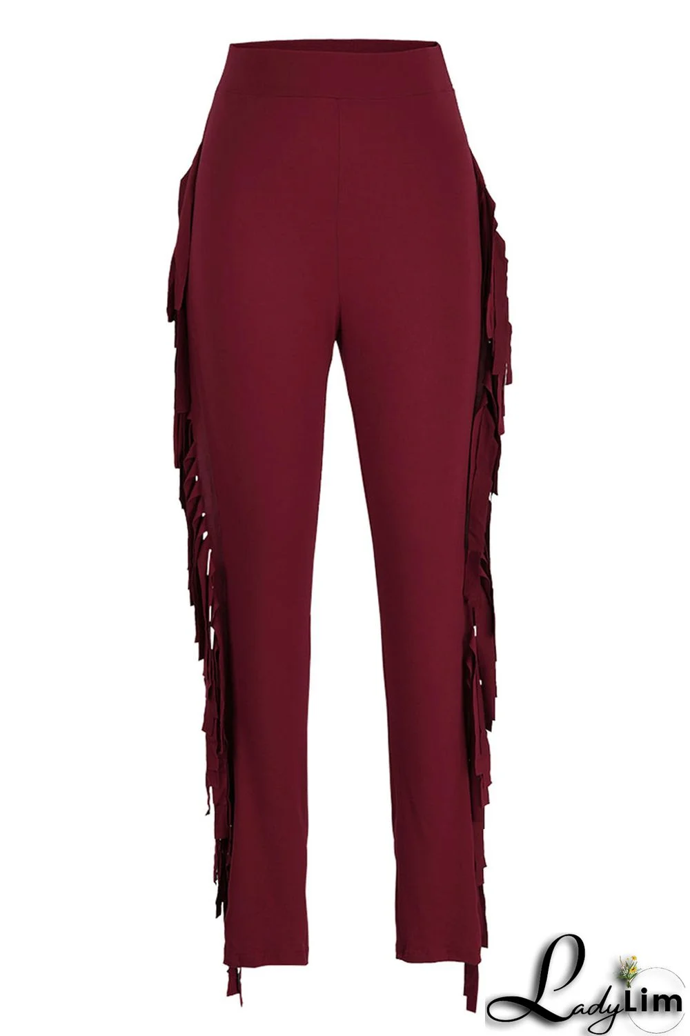 Black Fashion Casual Solid Tassel Regular High Waist Pencil Trousers