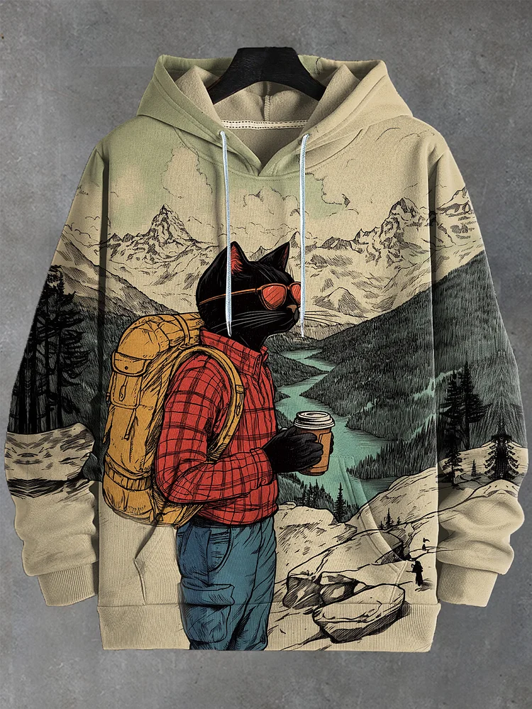 Men's Wayfarer Black Cat Art Print Hooded Sweatshirt