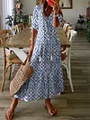 Women's Shift Dress Short Maxi Dress half Sleeve Floral Print Summer Fall V Neck Casual Geometric Printed Dress